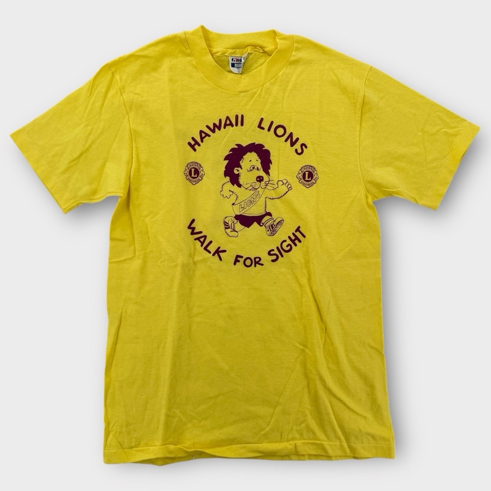 Vintage Hanes Beefy T-Shirt Mens Medium Hawaii Lions Walk For Sight Yellow 90s